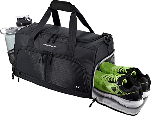 Ultimate Gym Bag 2.0: The Durable Crowdsource Designed Duffel Bag with 10 Optimal Compartments Including Water Resistant Pouch (Black, Medium (20"))