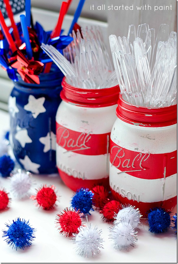 patriotic red white blue mason jars 